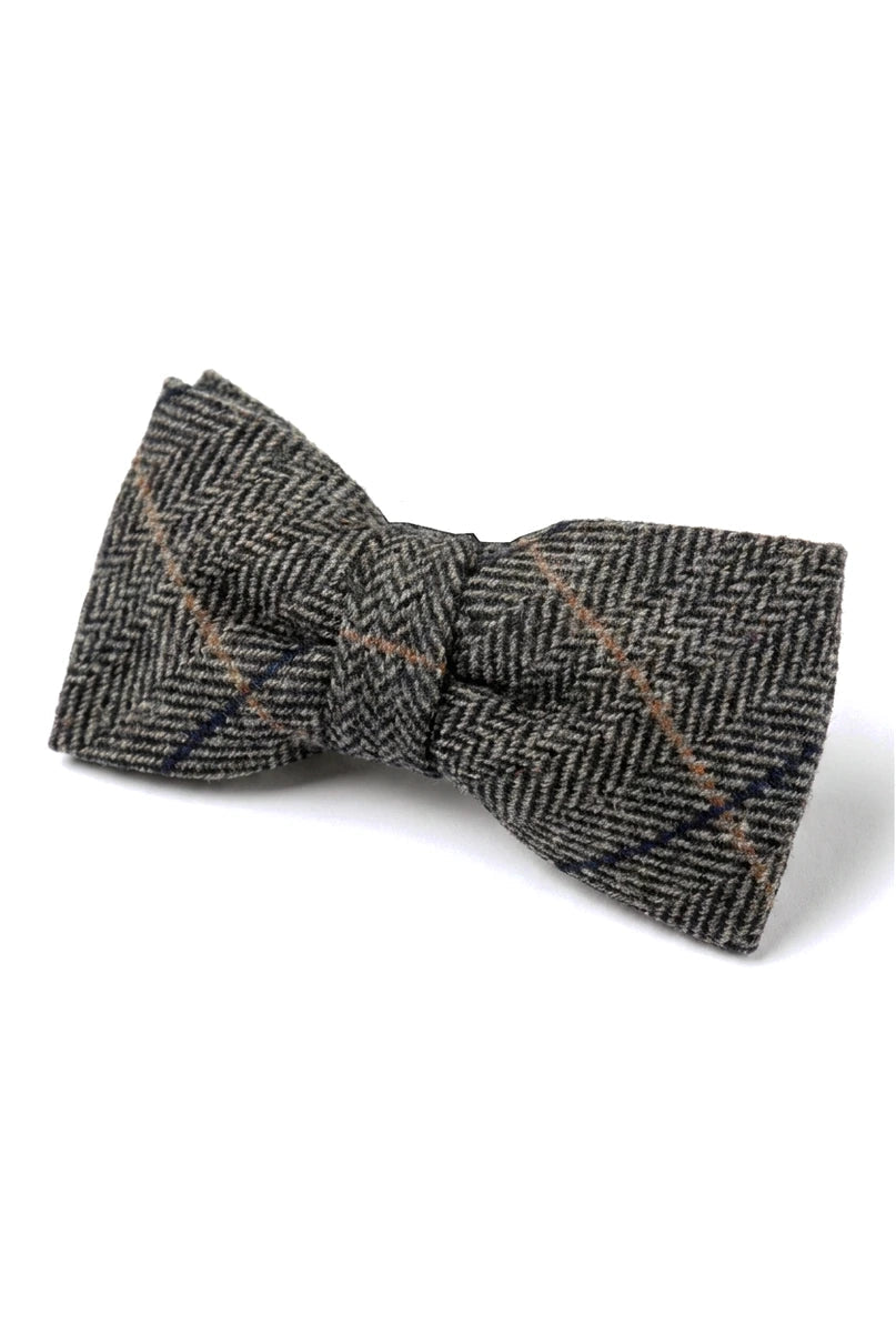 Albert - Pajarita de tweed gris con estampado de espiga para hombre
