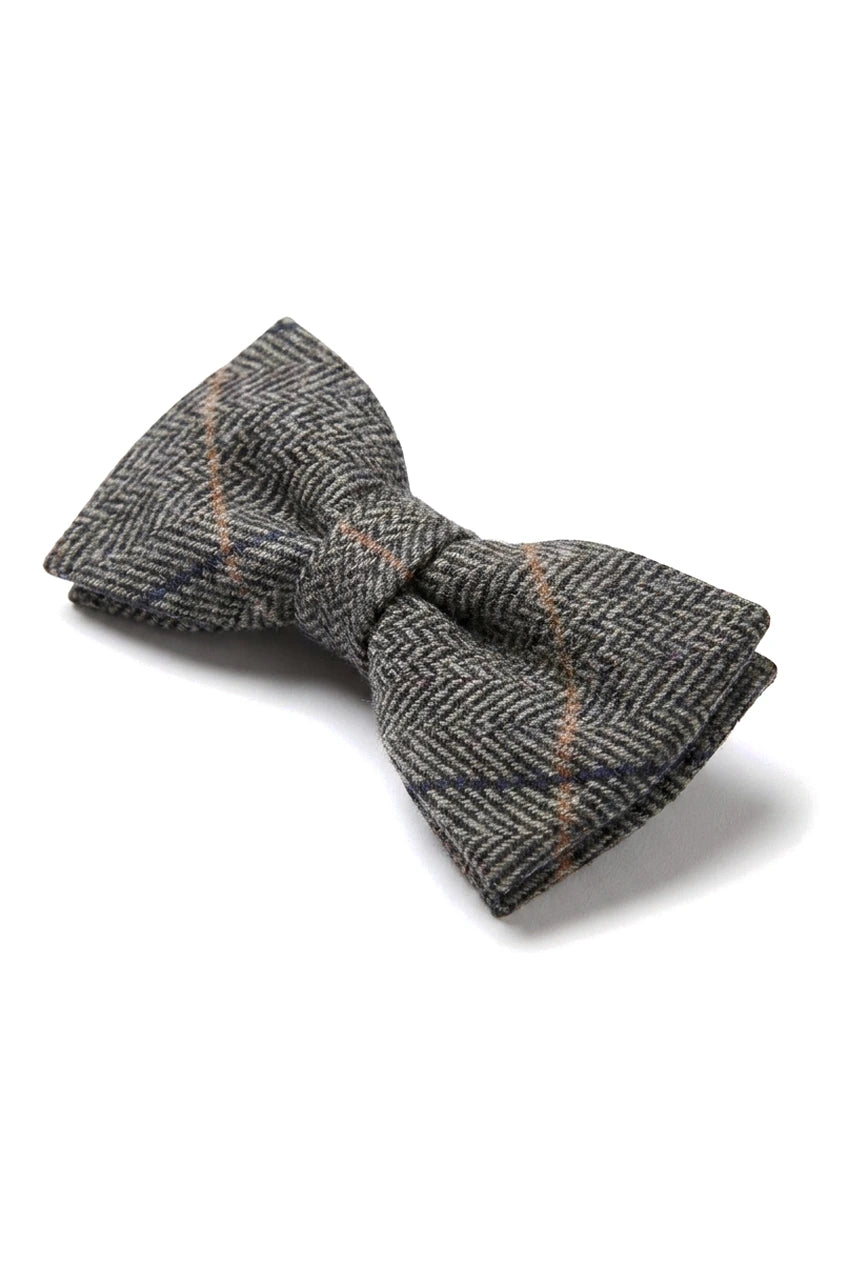 Albert - Pajarita de tweed gris con estampado de espiga para hombre