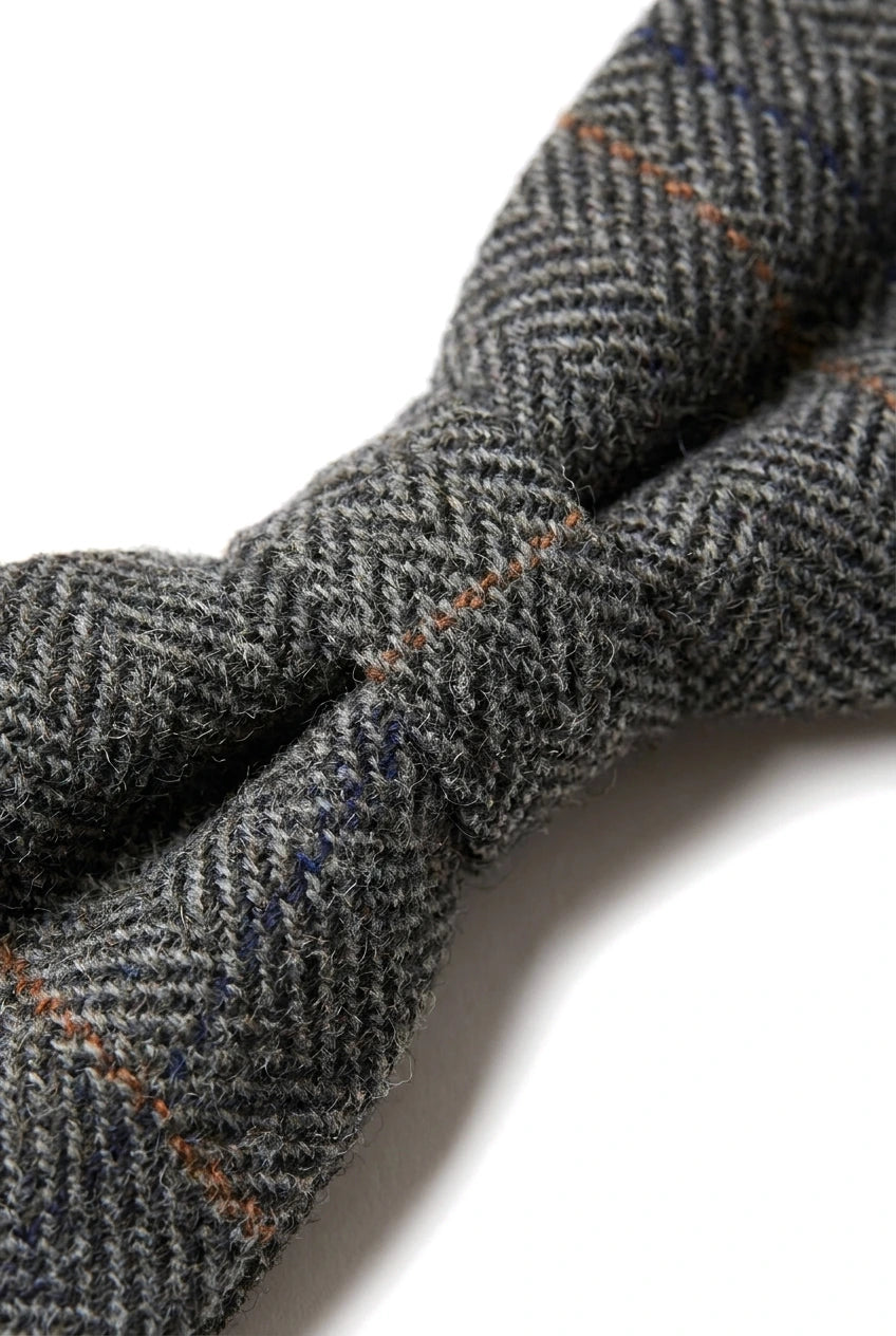 Albert - Pajarita de tweed gris con estampado de espiga para hombre