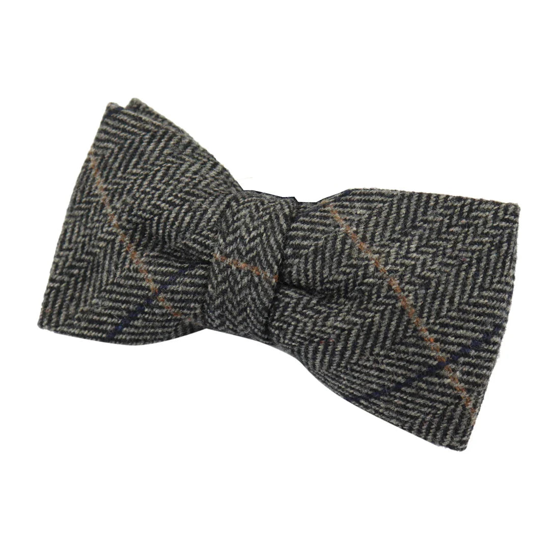 Albert - Pajarita de tweed gris con estampado de espiga para hombre