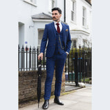 Traje de hombre de 3 piezas a cuadros azul y marrón, corte entallado, ideal para bodas, graduaciones, carreras de caballos o el Príncipe de Gales.