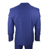 Traje de hombre de 3 piezas a cuadros azul y marrón, corte entallado, ideal para bodas, graduaciones, carreras de caballos o el Príncipe de Gales.