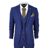 Traje de hombre de 3 piezas a cuadros azul y marrón, corte entallado, ideal para bodas, graduaciones, carreras de caballos o el Príncipe de Gales.