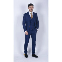 Traje de hombre de 3 piezas a cuadros azul y marrón, corte entallado, ideal para bodas, graduaciones, carreras de caballos o el Príncipe de Gales.