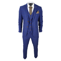 Traje de hombre de 3 piezas a cuadros azul y marrón, corte entallado, ideal para bodas, graduaciones, carreras de caballos o el Príncipe de Gales.