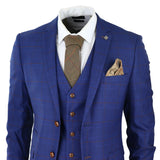 Traje de hombre de 3 piezas a cuadros azul y marrón, corte entallado, ideal para bodas, graduaciones, carreras de caballos o el Príncipe de Gales.