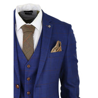Traje de hombre de 3 piezas a cuadros azul y marrón, corte entallado, ideal para bodas, graduaciones, carreras de caballos o el Príncipe de Gales.