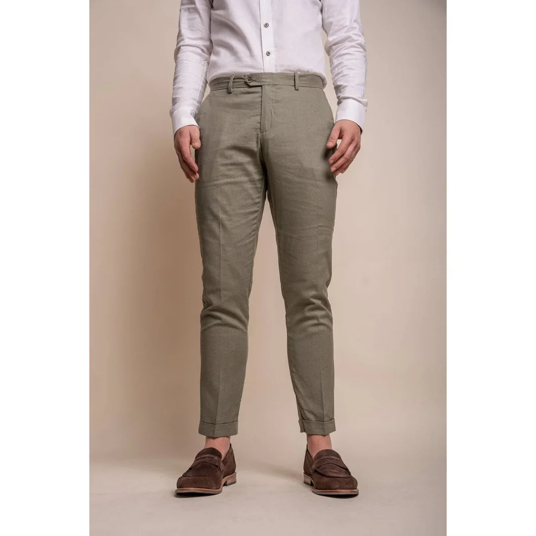 Alvari - Pantalones de lino color salvia para hombre, ideales para el verano.