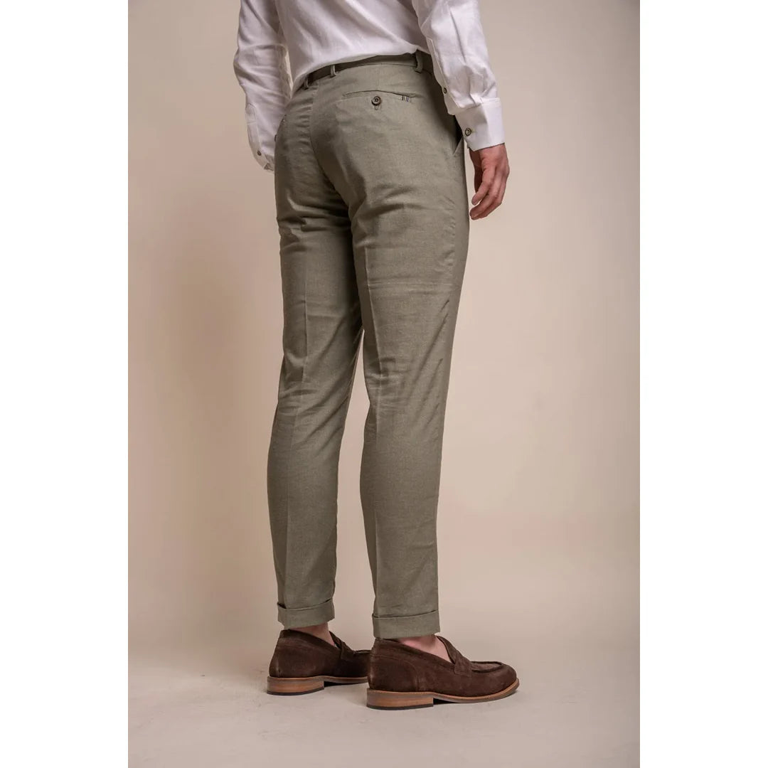 Alvari - Pantalones de lino color salvia para hombre, ideales para el verano.