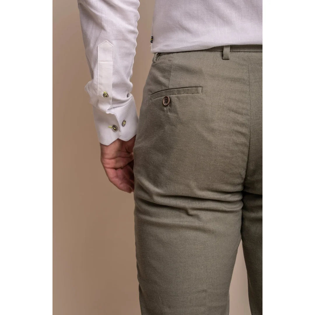 Alvari - Pantalones de lino color salvia para hombre, ideales para el verano.