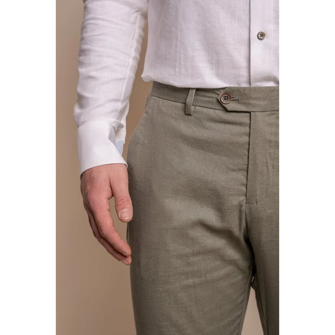 Alvari - Pantalones de lino color salvia para hombre, ideales para el verano.