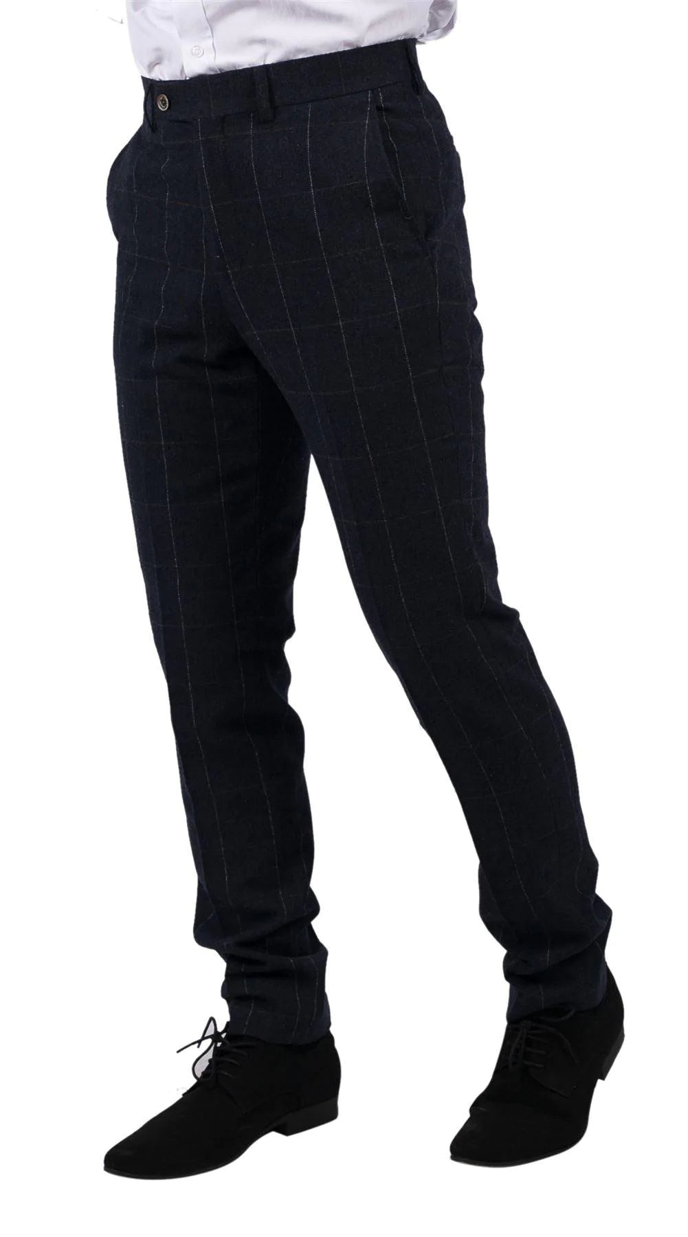 Pantalones de hombre azul marino a cuadros, de lana tweed, estilo clásico vintage de los años 20, corte entallado, ideales para bodas.