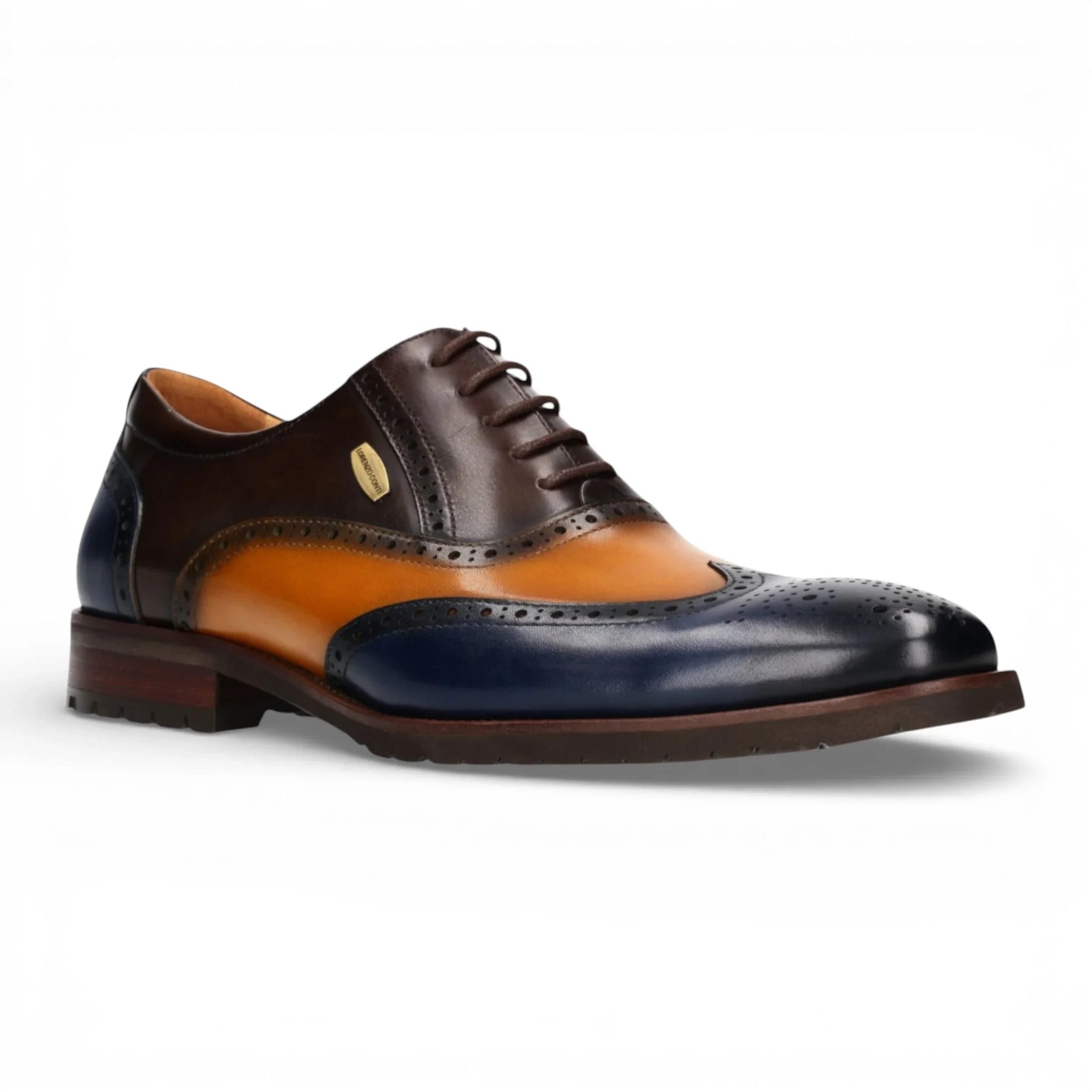Antonin 01 - Zapatos Oxford de cuero azul y marrón para hombre