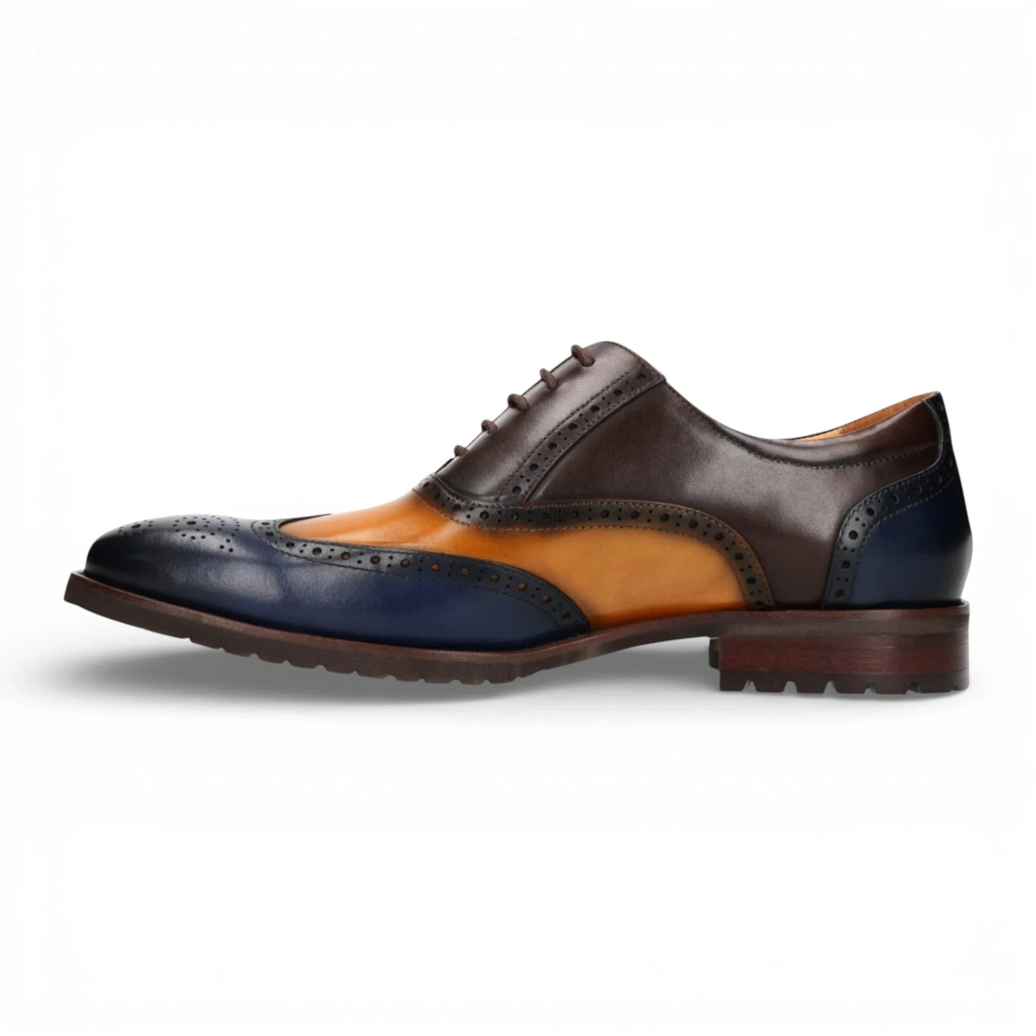 Antonin 01 - Zapatos Oxford de cuero azul y marrón para hombre