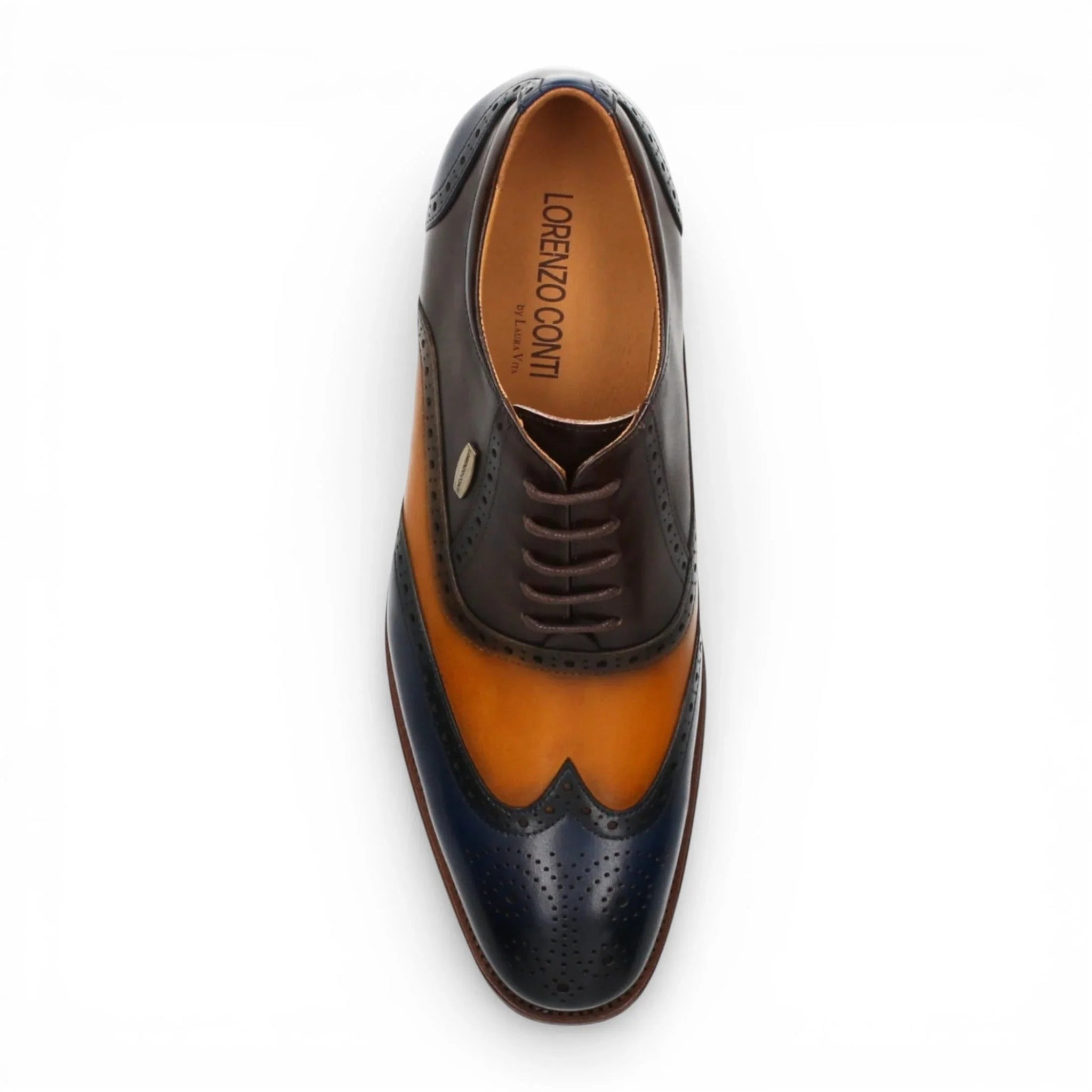 Antonin 01 - Zapatos Oxford de cuero azul y marrón para hombre