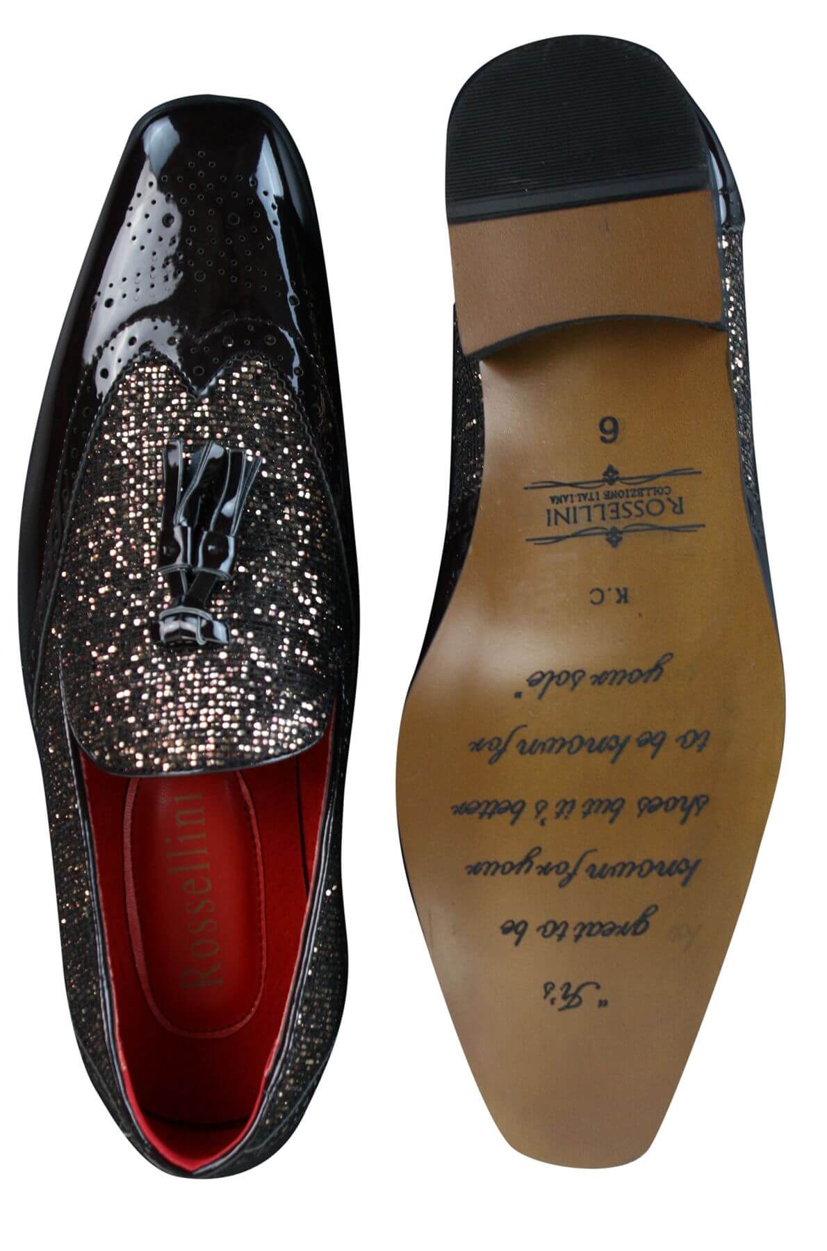 Zapatos elegantes de fiesta para hombre, brillantes, con borlas, en rojo, plateado y negro, sin cordones, de charol.