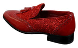 Zapatos elegantes de fiesta para hombre, brillantes, con borlas, en rojo, plateado y negro, sin cordones, de charol.