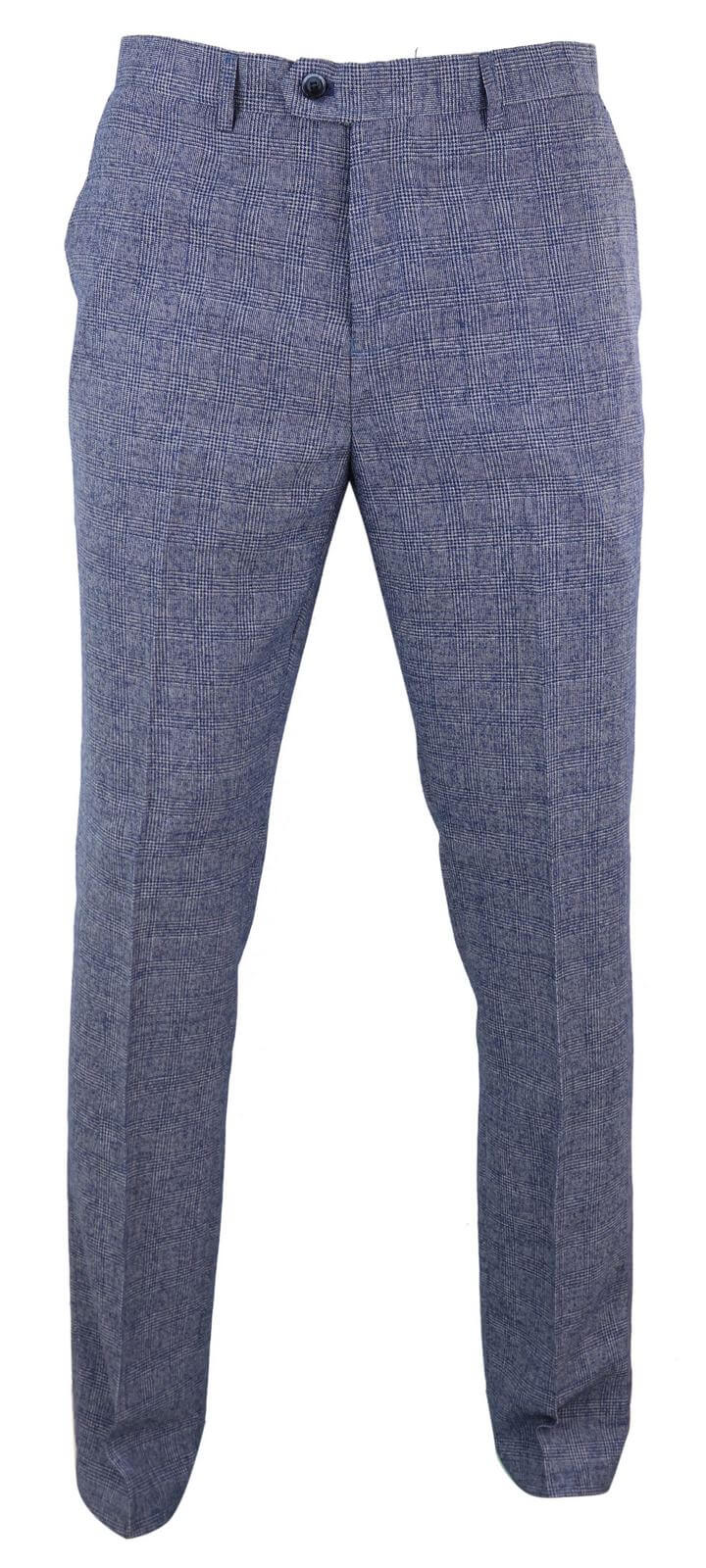 Cavani Antonio - Pantalones vintage de cuadros gris azulados para hombre - Largo regular