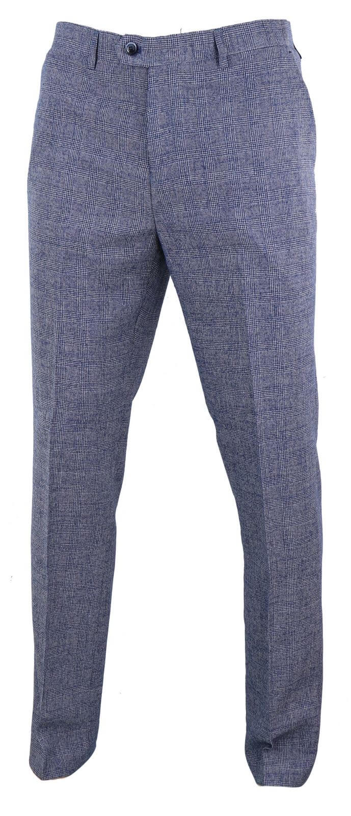 Cavani Antonio - Pantalones vintage de cuadros gris azulados para hombre - Largo regular