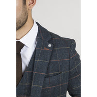 Archer - Blazer de tweed azul marino a cuadros con estampado de espiga para hombre