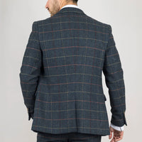 Archer - Blazer de tweed azul marino a cuadros con estampado de espiga para hombre