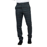 Archer - Pantalones de tweed azul marino a cuadros con estampado de espiga para hombre