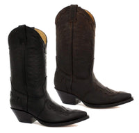 Botas vaqueras para hombre, puntiagudas, negras y marrones, de Arizona, de cuero auténtico, estilo western cubano.