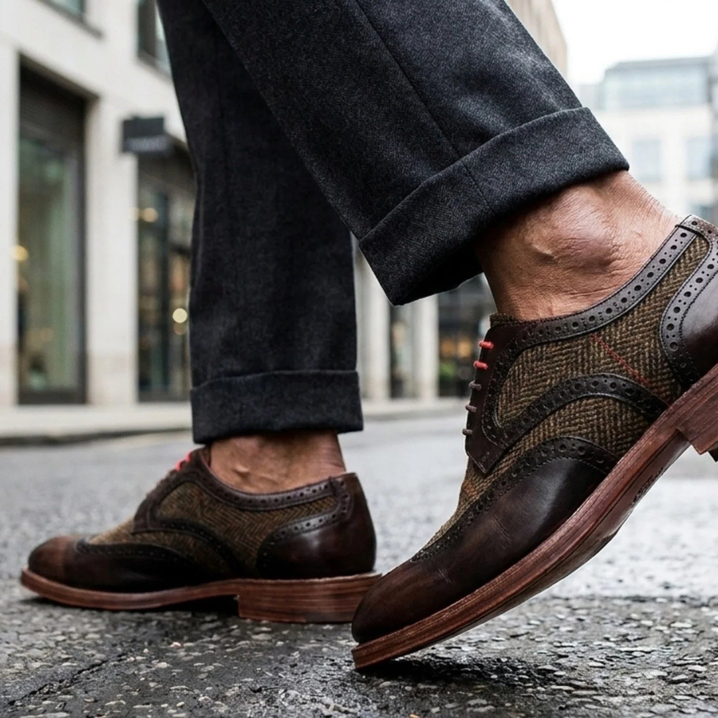 Arlo - Zapatos brogue de tweed marrón para hombre