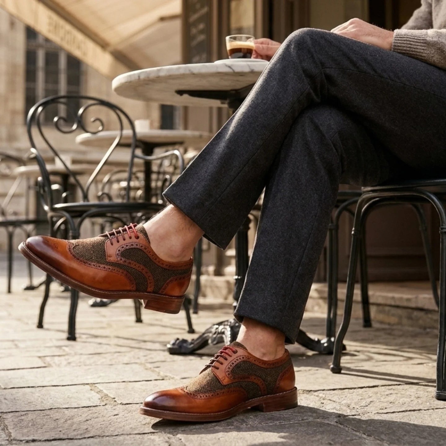 Arlo - Zapatos brogue de tweed color camel para hombre