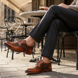 Arlo - Zapatos brogue de tweed color camel para hombre