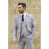 Traje de verano de 3 piezas para hombre, gris a cuadros, azul y negro, corte entallado, clásico, para bodas y ocasiones formales.