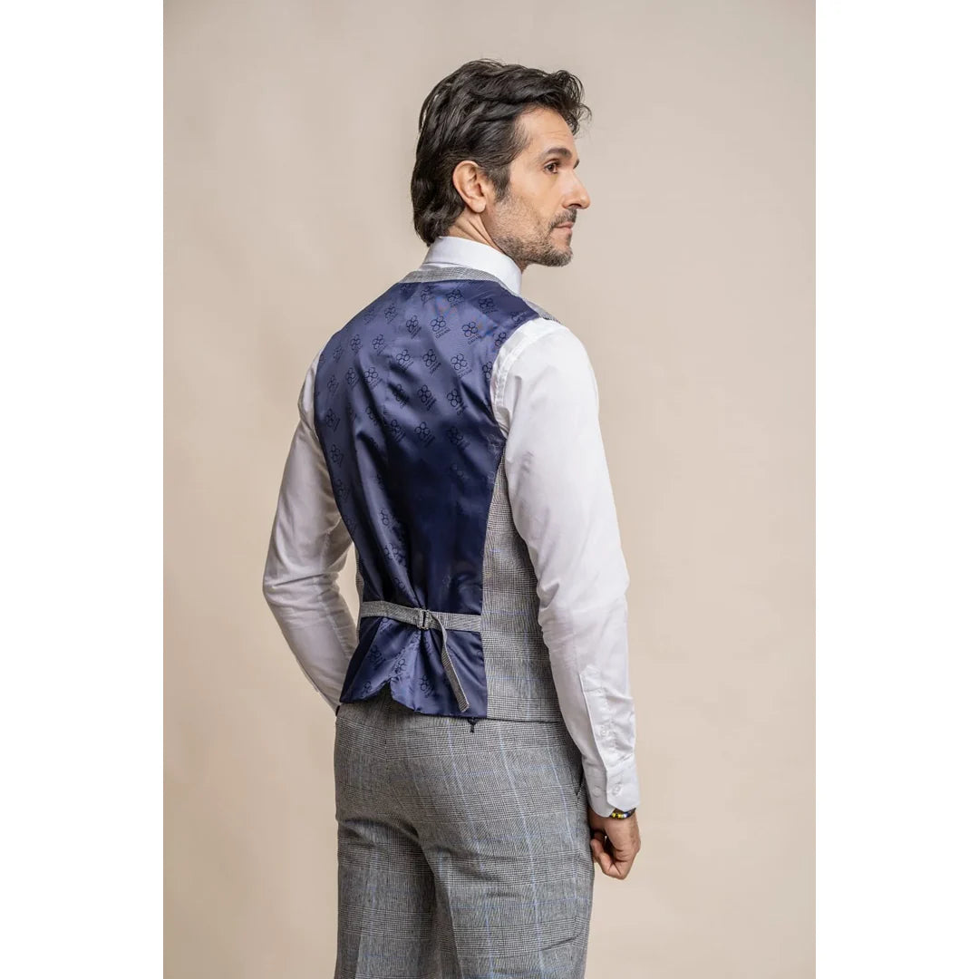 Arriga - Chaleco de cuadros grises y azules para hombre