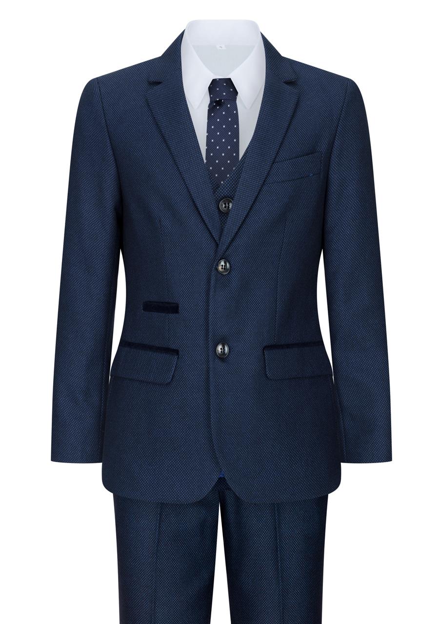 Traje de tres piezas de tweed azul marino para niño, estilo clásico de boda elegante y formal de los años 20.