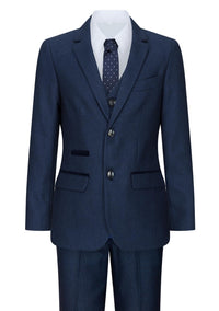 Traje de tres piezas de tweed azul marino para niño, estilo clásico de boda elegante y formal de los años 20.