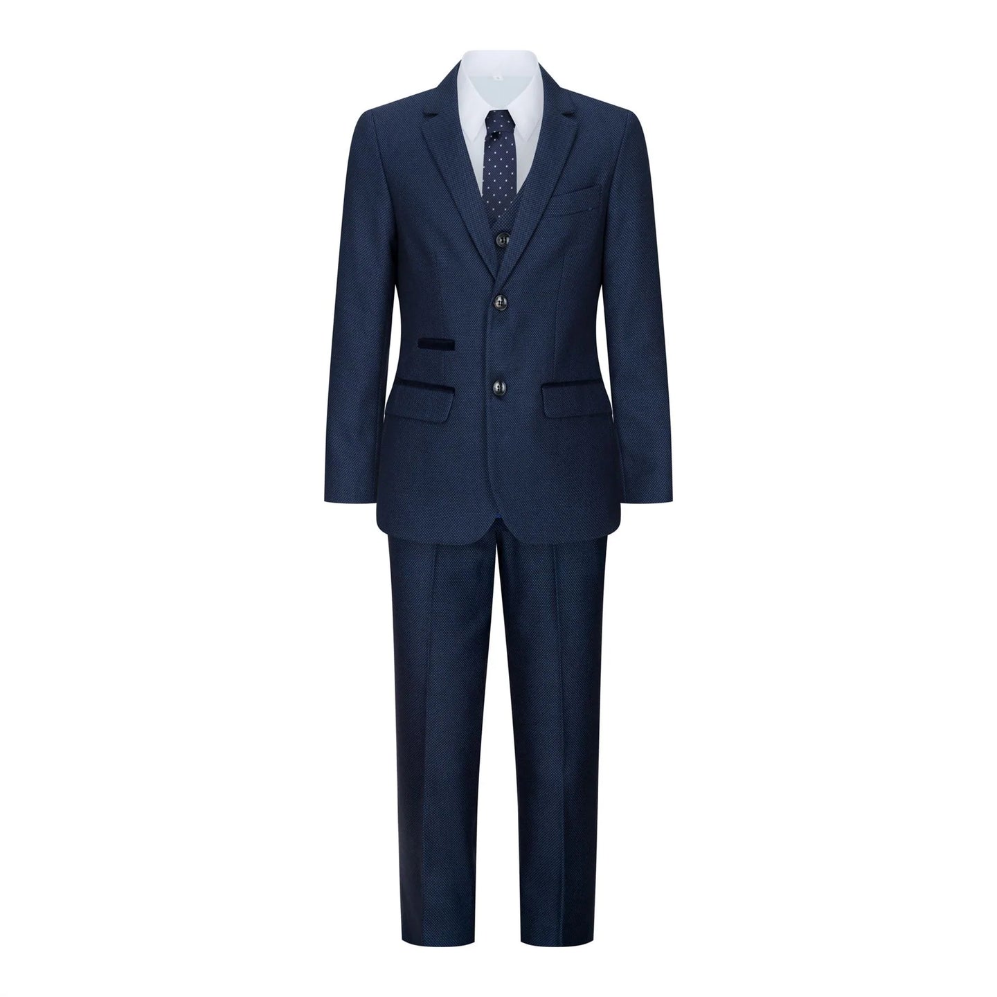 Traje de tres piezas de tweed azul marino para niño, estilo clásico de boda elegante y formal de los años 20.