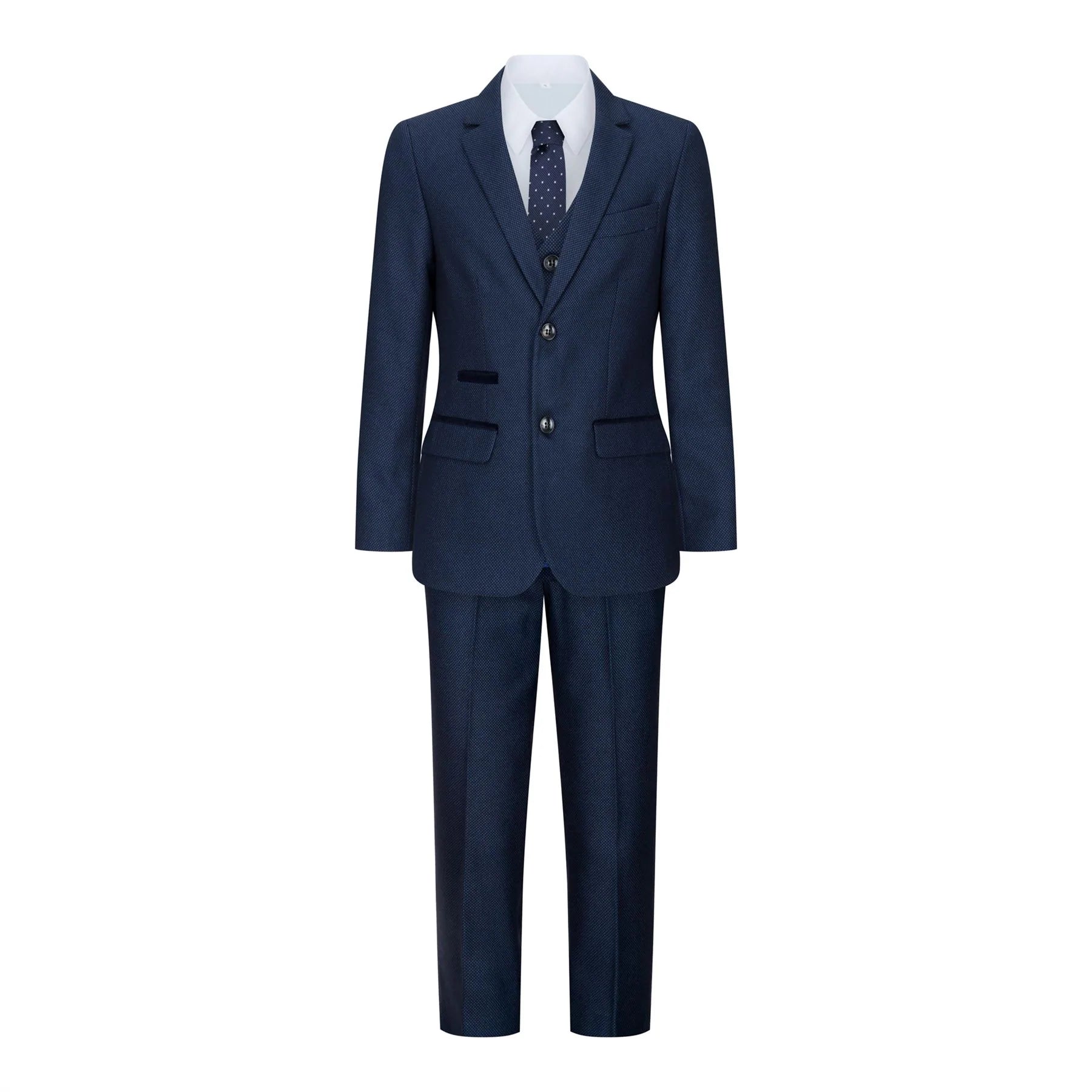 Traje de tres piezas de tweed azul marino para niño, estilo clásico de boda elegante y formal de los años 20.