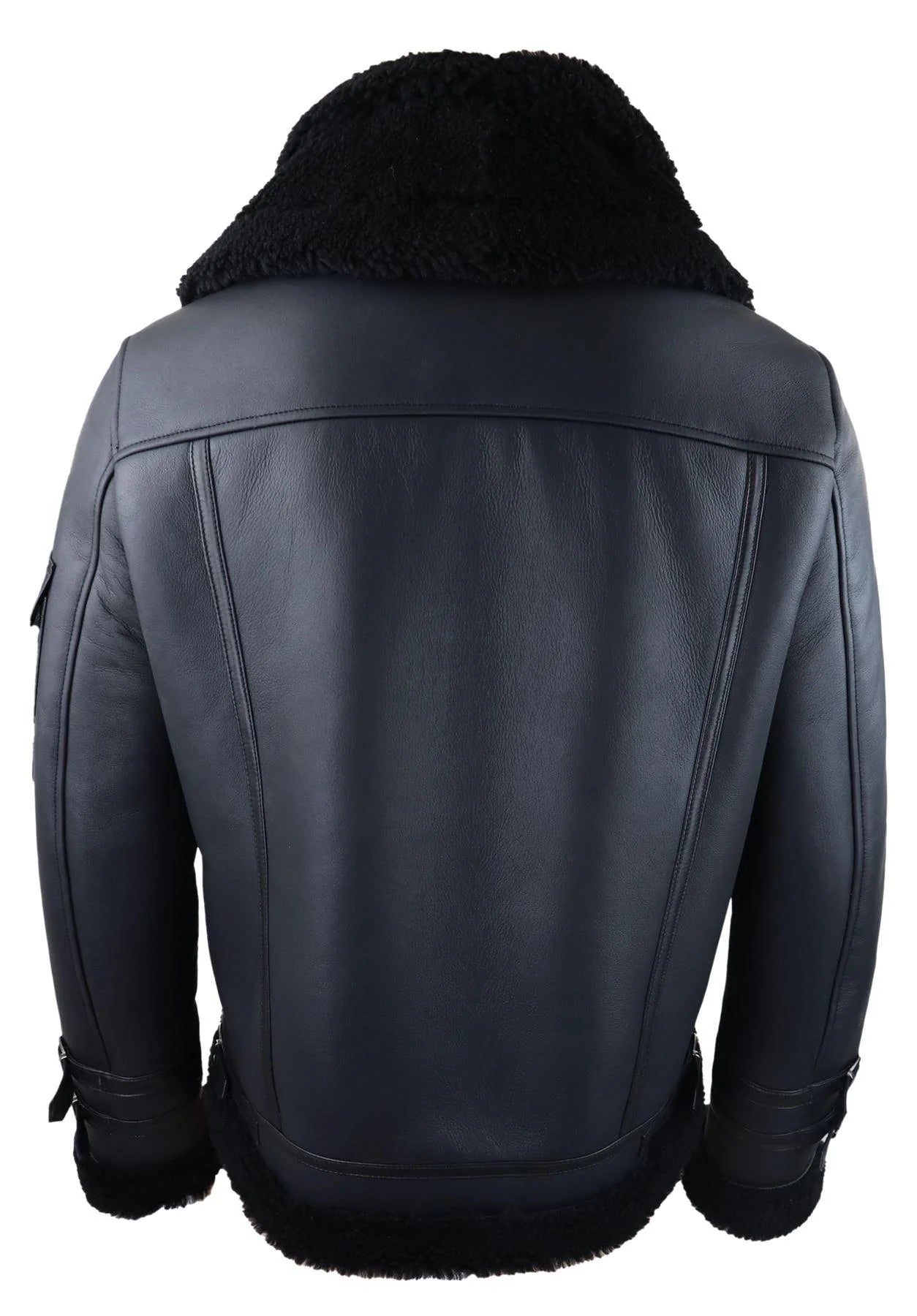 Abrigo de piel de oveja para hombre, chaqueta de aviador con cremallera, color negro, cálido para invierno.