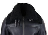 Abrigo de piel de oveja para hombre, chaqueta de aviador con cremallera, color negro, cálido para invierno.