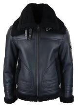 Abrigo de piel de oveja para hombre, chaqueta de aviador con cremallera, color negro, cálido para invierno.