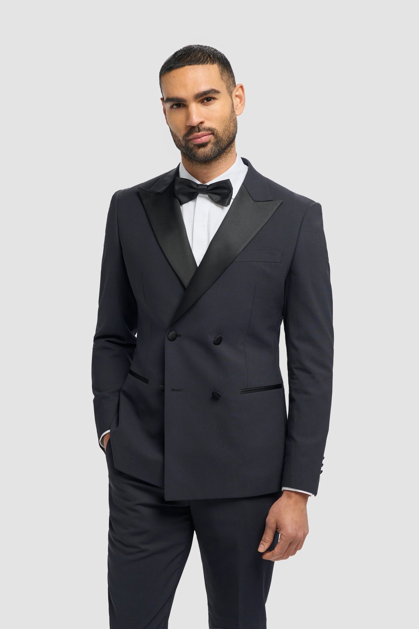 Aspen - Traje de esmoquin azul marino de dos piezas para hombre, cruzado.