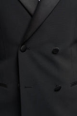 Aspen - Blazer de esmoquin negro de doble botonadura para hombre