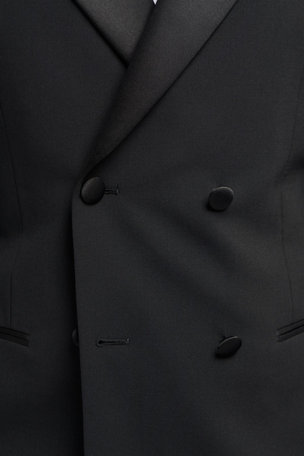 Aspen - Blazer de esmoquin negro de doble botonadura para hombre