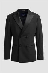 Aspen - Blazer de esmoquin negro de doble botonadura para hombre