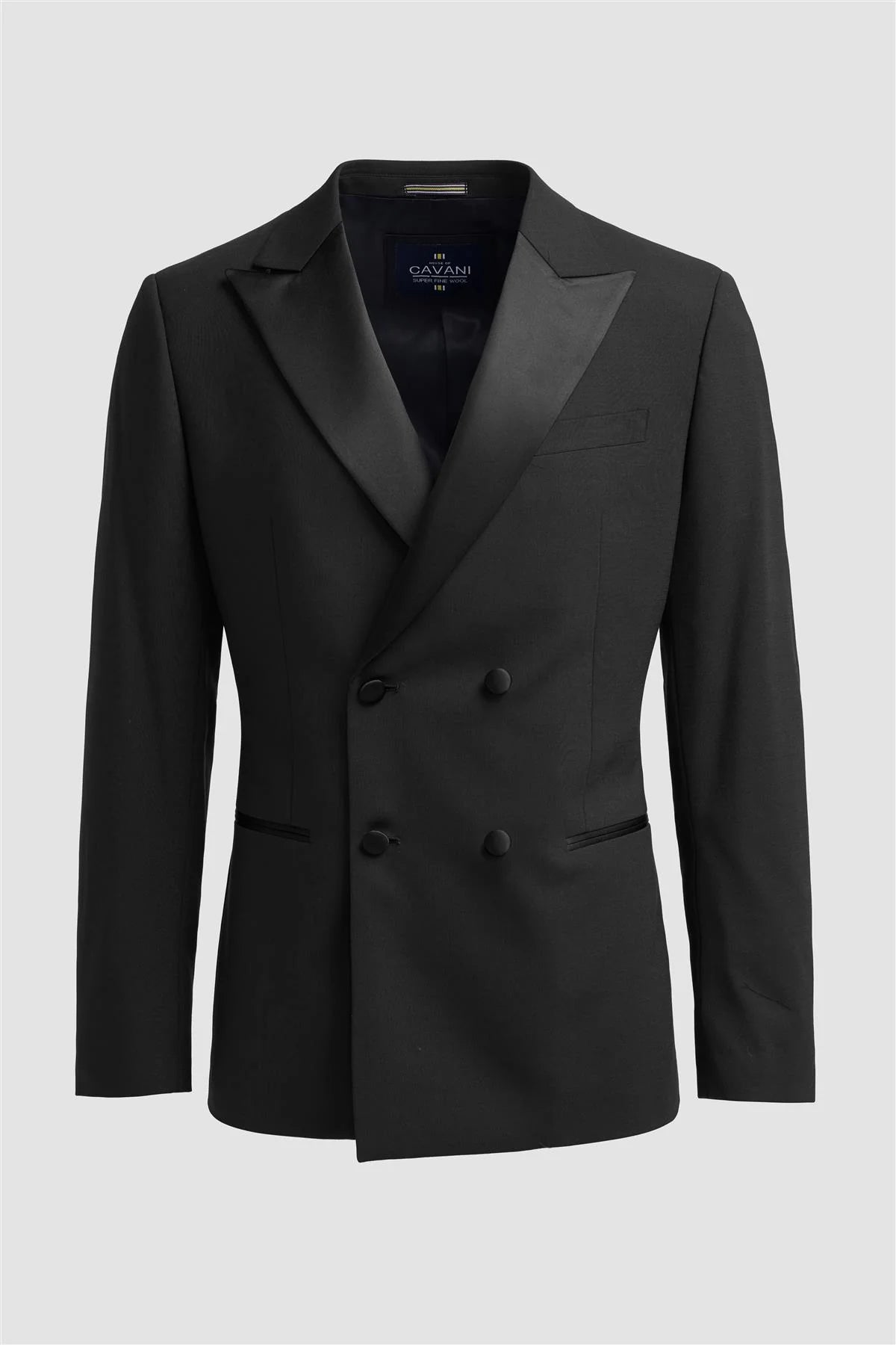 Aspen - Blazer de esmoquin negro de doble botonadura para hombre