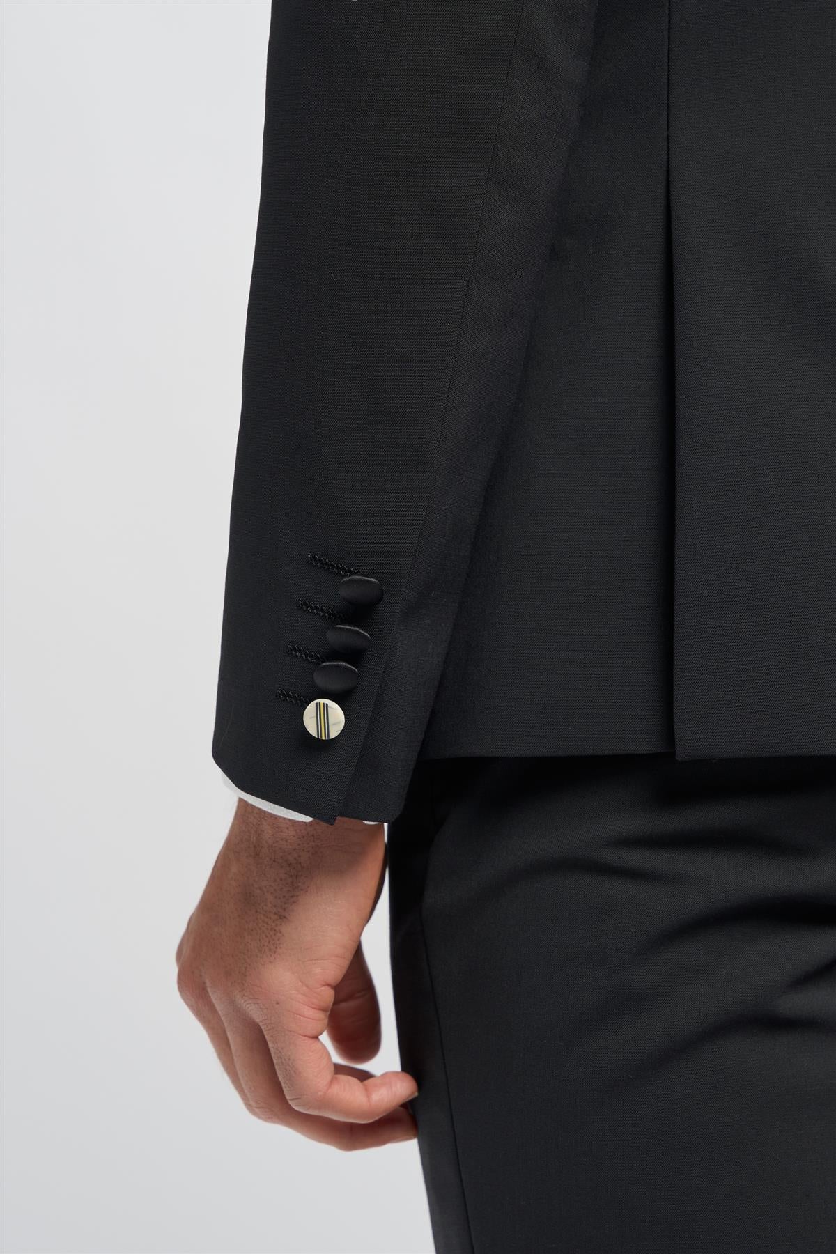 Aspen - Blazer de esmoquin negro de doble botonadura para hombre