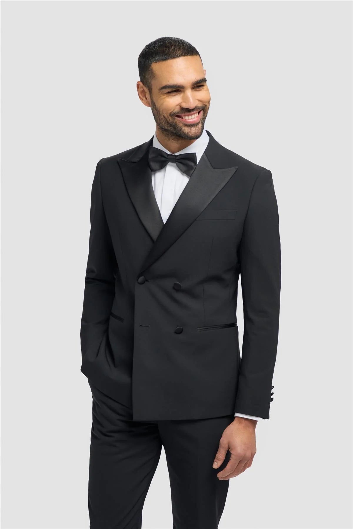 Aspen - Blazer de esmoquin negro de doble botonadura para hombre