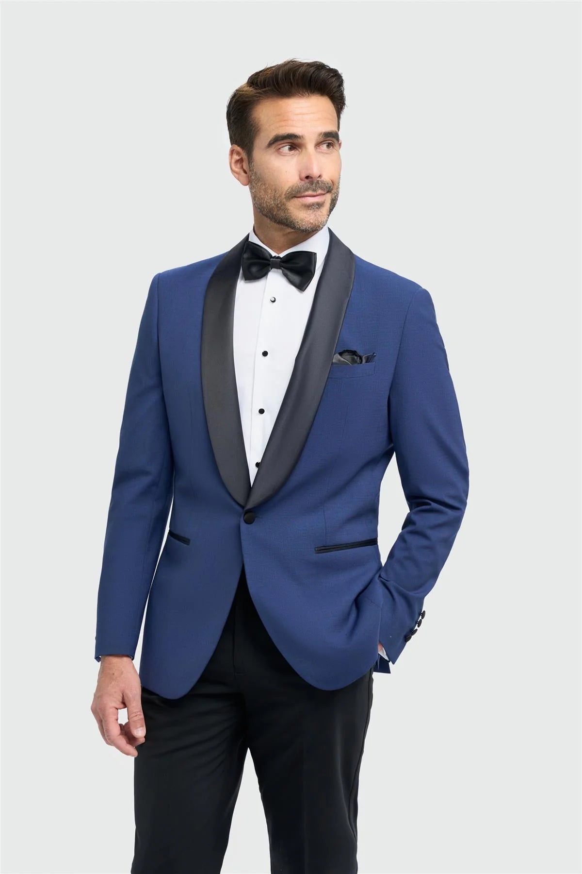 Aspen - Blazer de esmoquin azul para hombre con cuello chal