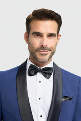Aspen - Blazer de esmoquin azul para hombre con cuello chal