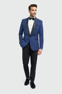 Aspen - Blazer de esmoquin azul para hombre con cuello chal
