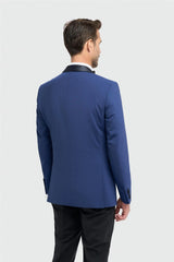 Aspen - Blazer de esmoquin azul para hombre con cuello chal